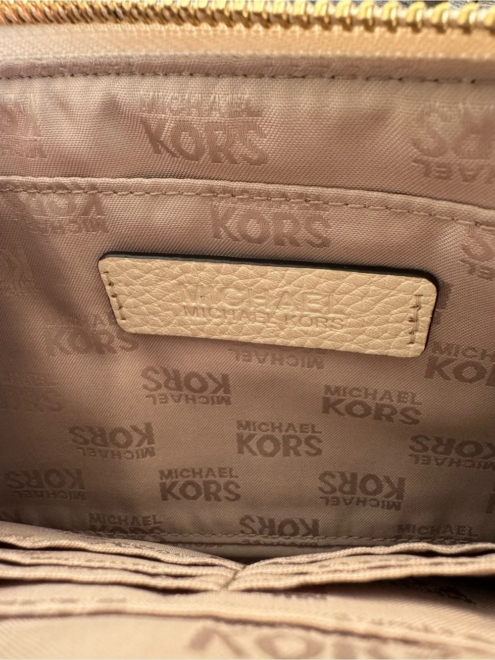 Michael Kors Light Beige Leather Wallet/Wristlet with Gold Zipper